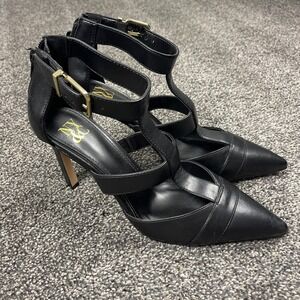 Women's NY&C Black Faux Leather High‎ Heel Shoes Size 8